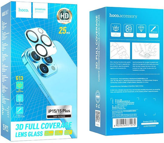 Hoco 3D All-Inclusive Night Shooting G13 25τεμ. Προστασία Κάμερας Tempered Glass Μαύρο για το iPhone 15 / 15 Plus
