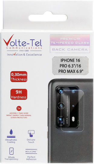 Volte-Tel 3d Curved Protecție Cameră Tempered Glass Transparent pentru iPhone 16 Pro, iPhone 16 Pro Max