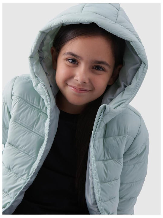 Kids' Quilted Jacket with Hood Turquoise