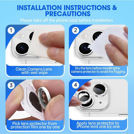 Lens Protector Glitter Προστασία Κάμερας Tempered Glass Ασημί για το iPhone 15 / 15 Plus