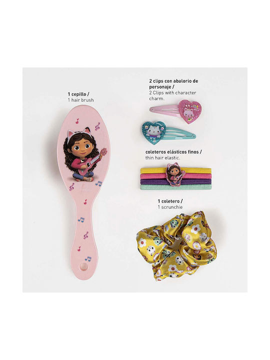 Cerda Gabby's Dollhouse Kids Hair Clips Set with Hair Clips Rubber Bands Figure in Pink Color 8 Pieces