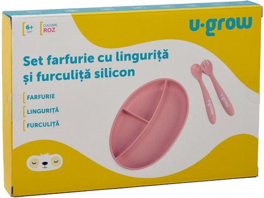 U-Grow Παιδικό Πιάτο Φαγητού από Σιλικόνη Ροζ 3τμχ