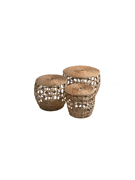 Set of Decorative Baskets Straw with Lid 43x36x43cm 3pcs Romimex