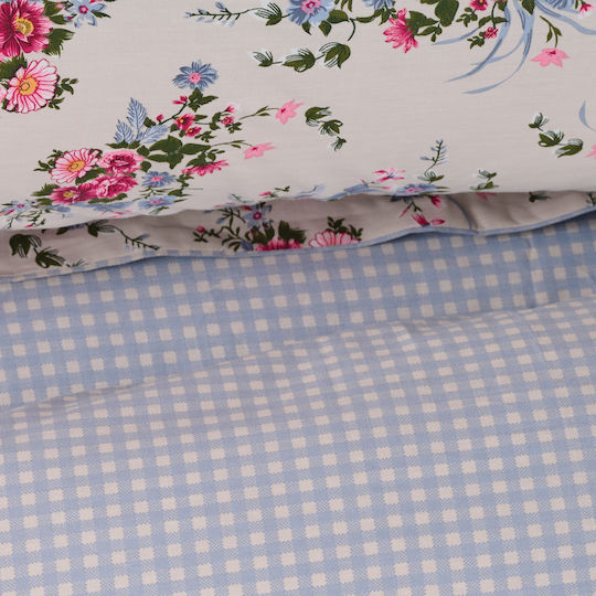 Das Home Bettwäsche-Set King Size 260x280cm. Happy 9647 Beige, Blue, Pink 4Stück