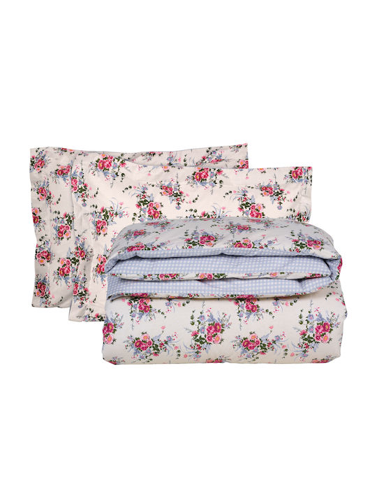 Das Home Сет Чаршафи 260x280см. Happy 9647 Beige, Blue, Pink 4бр