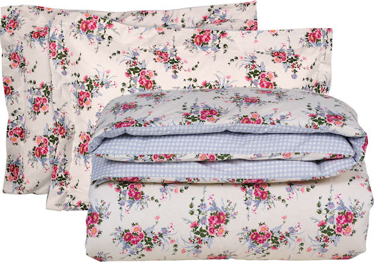 Das Home Bettwäsche-Set Überdoppel 240x260cm. Happy 9647 Beige, Blue, Pink 4Stück
