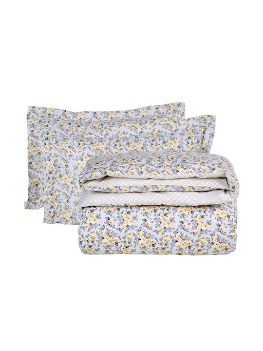 Das Home Duvet Cover Set Cotton Queen with 2 Pillowcases 220x240 9650 Grey, Ivory