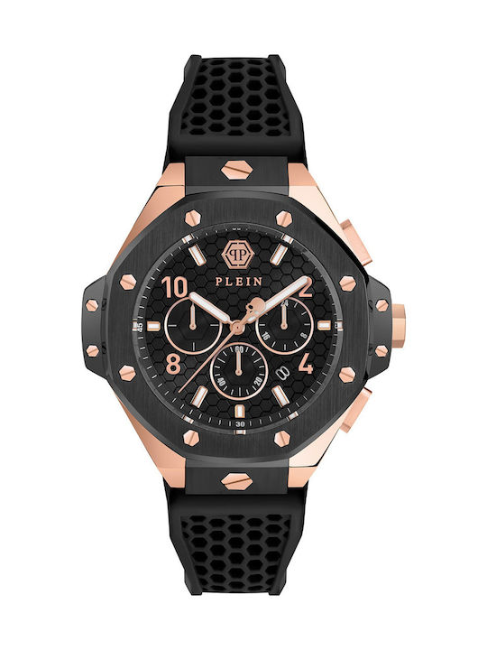 Philipp Plein Uhr Chronograph Batterie mit Schwarz Kautschukarmband