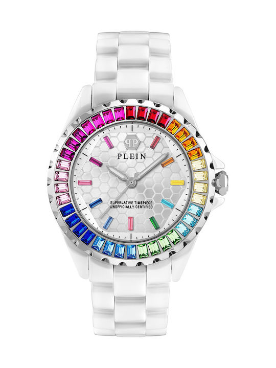 Philipp Plein Watch Battery with White Metal Bracelet