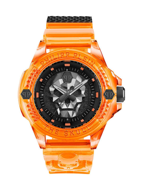 Philipp Plein Skull Watch Battery with Orange Rubber Strap