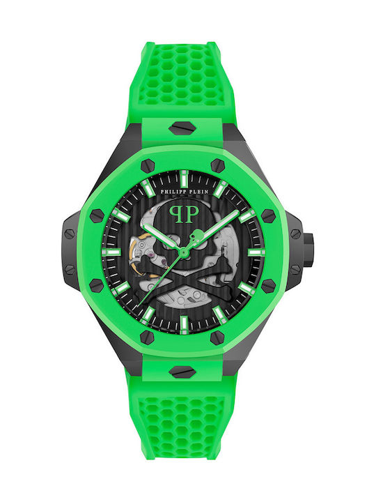 Philipp Plein Skeleton Uhr Batterie mit Kautschukarmband Philipp Plein Skeleton Uhr Batterie mit Kautschukarmband