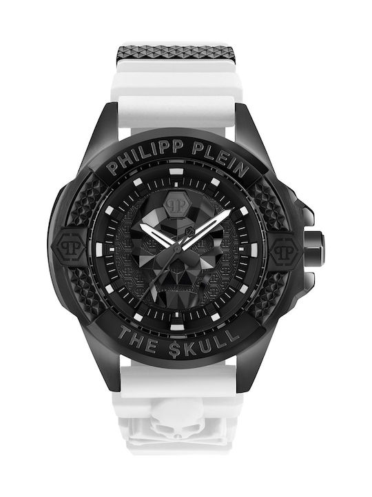 Philipp Plein Skull Ρολόι Μπαταρίας με Λευκό Καουτσούκ Λουράκι