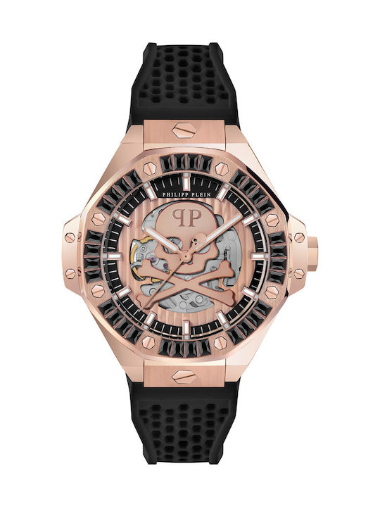 Philipp Plein Skeleton Uhr Batterie mit Schwarz Kautschukarmband