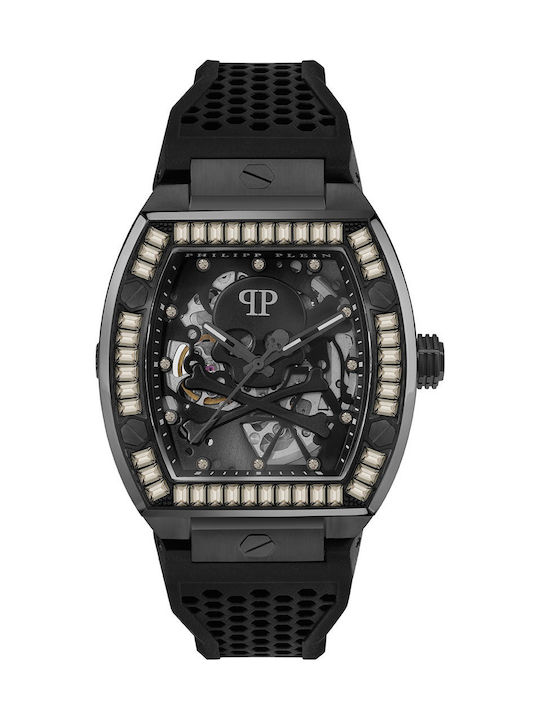 Philipp Plein Skeleton Ρολόι Μπαταρίας με Καουτσούκ Λουράκι Philipp Plein Skeleton Ρολόι Μπαταρίας με Καουτσούκ Λουράκι