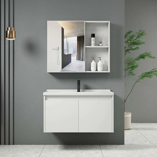 Woodwell IDEA-1 Πάγκος με Νιπτήρα & Καθρέπτη Μ60xΒ45xΥ47cm Άσπρο