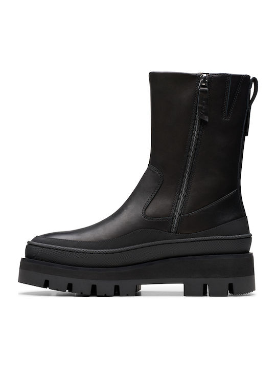 Clarks Orianna2 Rise Leather Women's Ankle Boots Platform Black