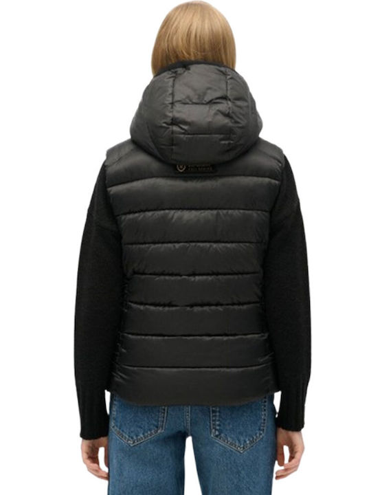 Superdry Women's Short Puffer Jacket for Winter with Hood Black