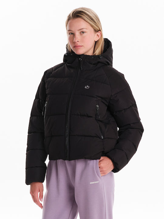 Emerson Women's Short Puffer Jacket for Winter with Hood Black