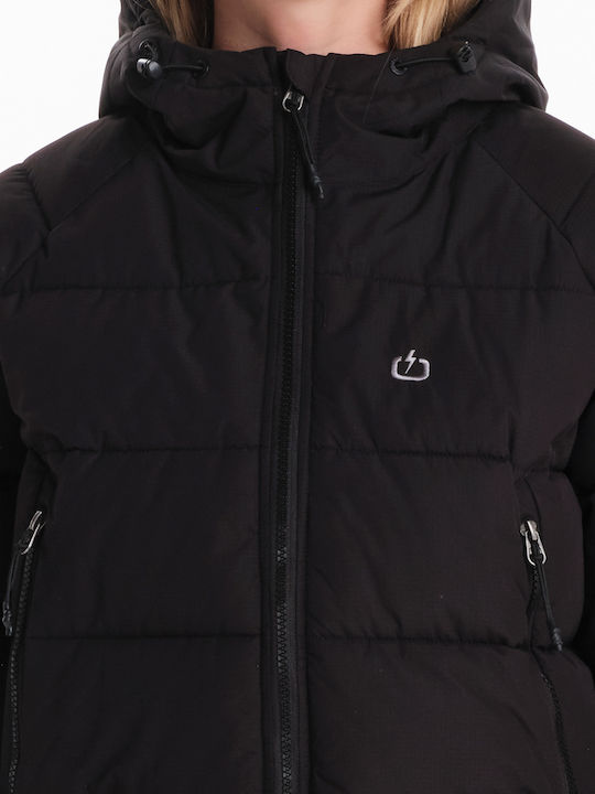 Women's Crop Puffer Jacket for Winter with Hood Black