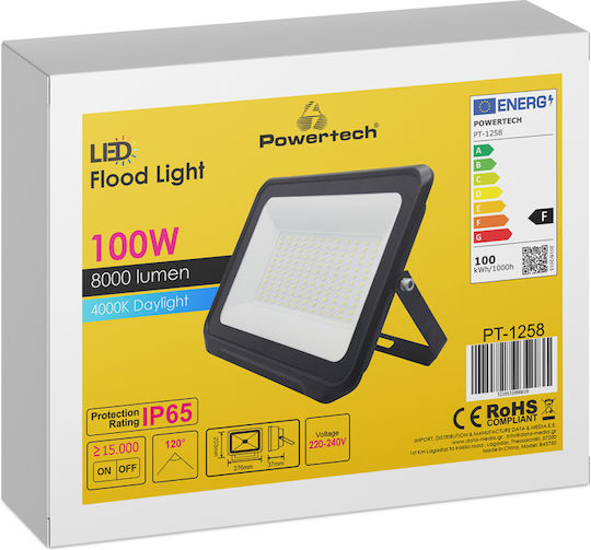 Powertech Waterproof LED Floodlight 100W Natural White 4000K IP65