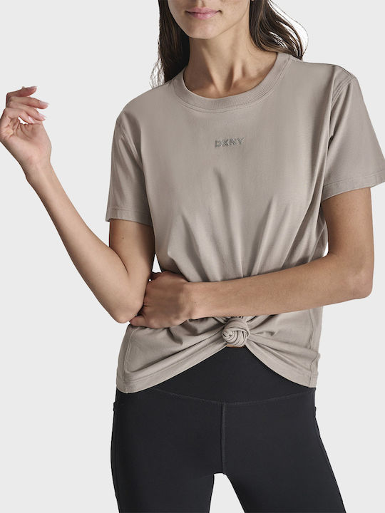 DKNY Logo Women's Blouse Short Sleeve Beige