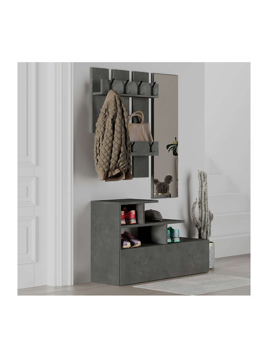 Vesty Hallway Furniture with Mirror & Coat Rack Retro Grey 100x30x61cm