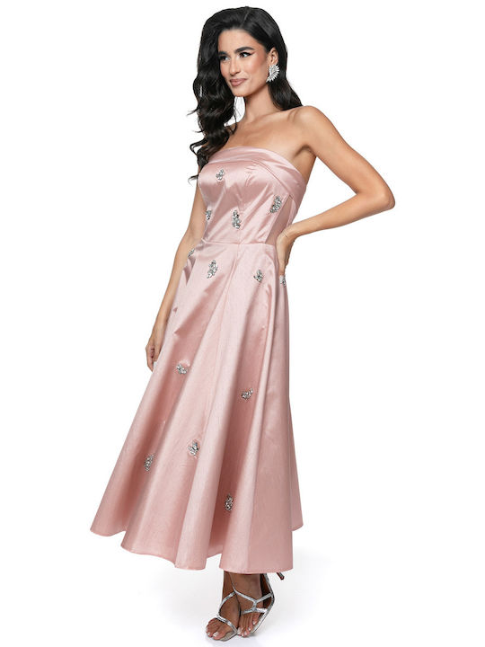 RichgirlBoudoir Midi Abendkleid Trägerlos Satin Rosa