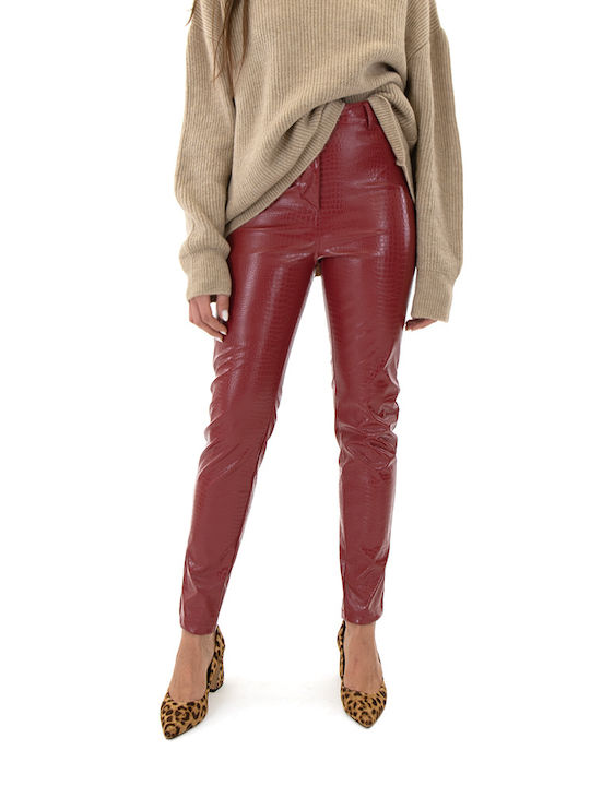 Twenty 29 Women's High-waisted Leather Trousers in Slim Fit RED