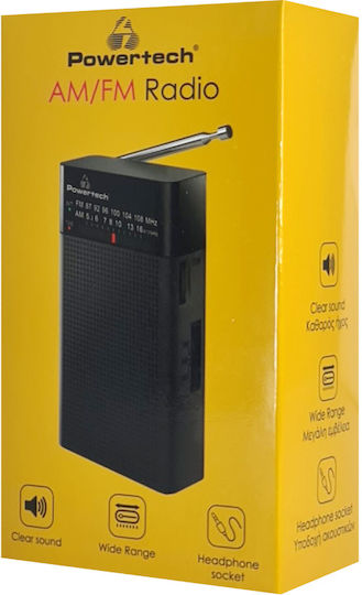 Powertech PT-1245 Επιτραπέζιο Ραδιόφωνο Μπαταρίας Μαύρο