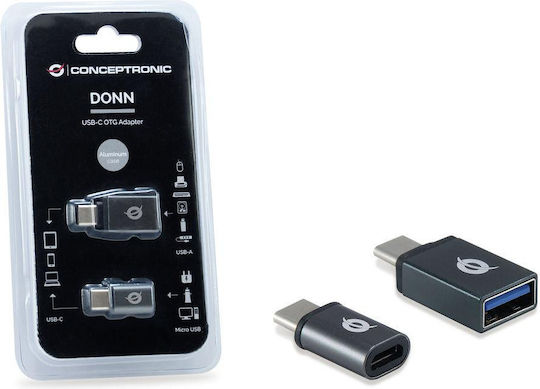 Conceptronic Конвертор USB-C / micro USB мъжки към USB-C / micro USB женски Сив 1бр DONN04G