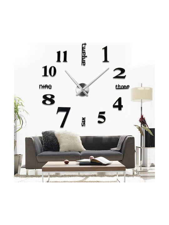 Numbers Letters Do It Yourself Black με εκκρεμές 3D Wall Clock Sticker Plastic Pendulum Ø70cm