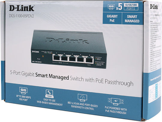 D-Link DGS-1100-05PD v2 Managed L2 PoE Switch με 5 Θύρες Gigabit (1Gbps) Ethernet