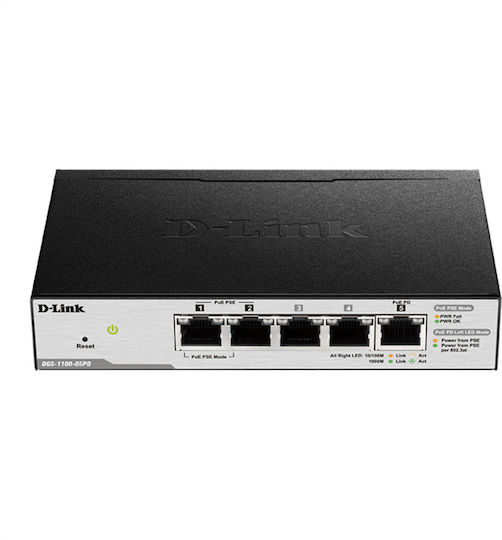 D-Link DGS-1100-05PD v2 Managed L2 PoE Switch με 5 Θύρες Gigabit (1Gbps) Ethernet