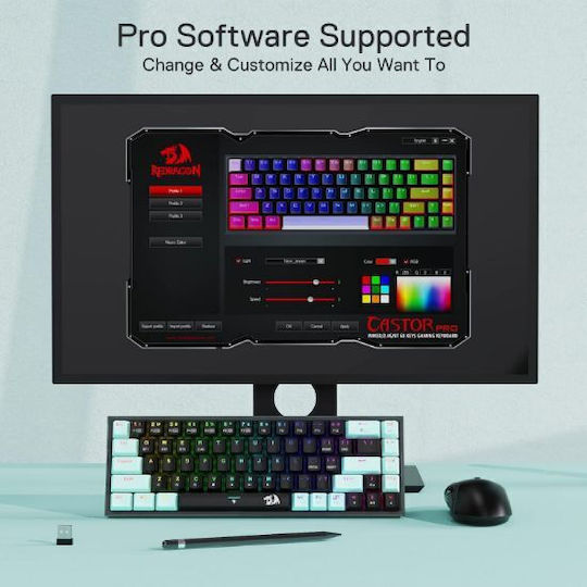 Redragon Castor Pro K631RGB Wireless Gaming Mechanical Keyboard 65% with Custom switches and RGB lighting (English US)