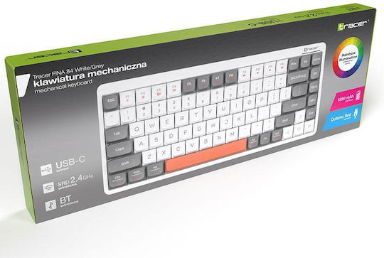 Tracer FINA 84 Gaming Μηχανικό Πληκτρολόγιο 75% με Outemu Red διακόπτες και RGB φωτισμό (Αγγλικό US) White/Grey