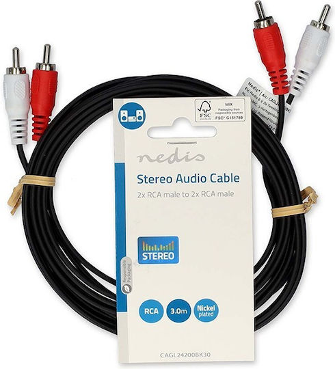 Nedis Кабел 2x RCA мъжки - 2x RCA мъжки 3м CAGL24200BK30