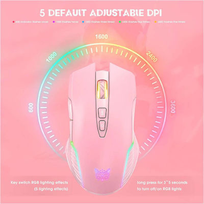 Onikuma CW905 Drahtlos RGB Gaming Gaming Maus 3600 DPI Rosa