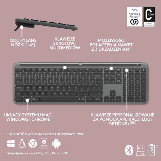 Logitech Signature Slim Ασύρματο Πληκτρολόγιο Αγγλικό US Γκρι