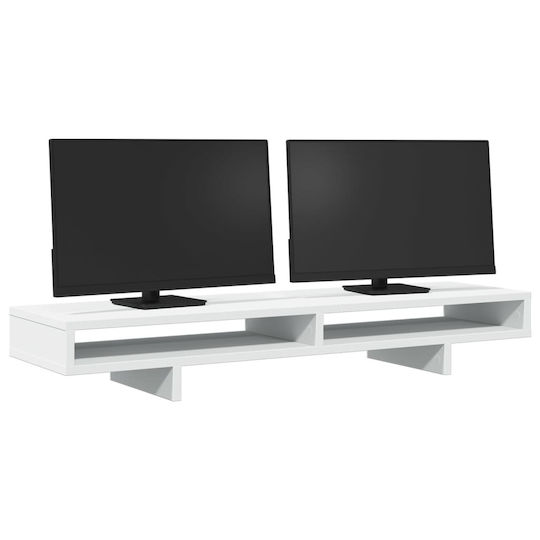 vidaXL Tabletop Suport pentru 2 Monitoare 100x27x15 cm din lemn prelucrat Albă (854751)