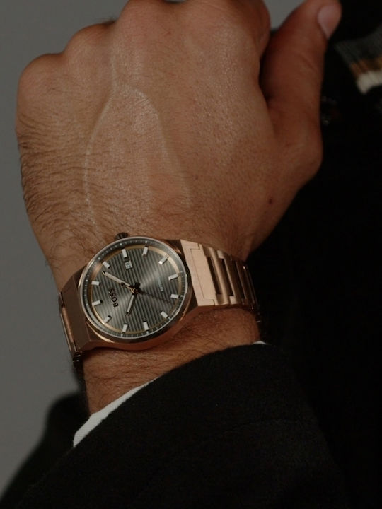 Boss Candor Men's Watch 41mm Automatic with Pink Gold Metal Bracelet