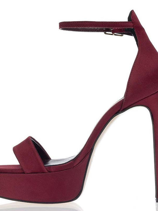 Sante Leather Women's Sandals Burgundy with High Heel