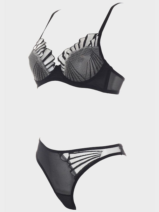 G Secret Unterwäsche-Set für Damen Bralette mit Slip Black