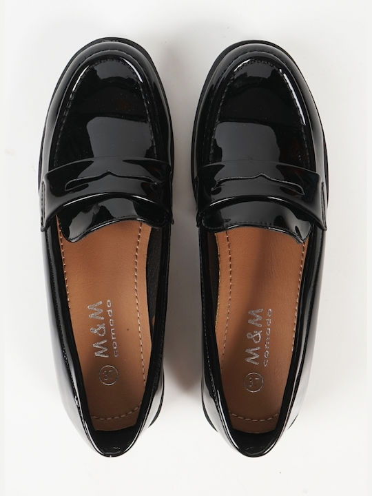 Piazza Shoes Patent Leather Women's Loafers in Black Color