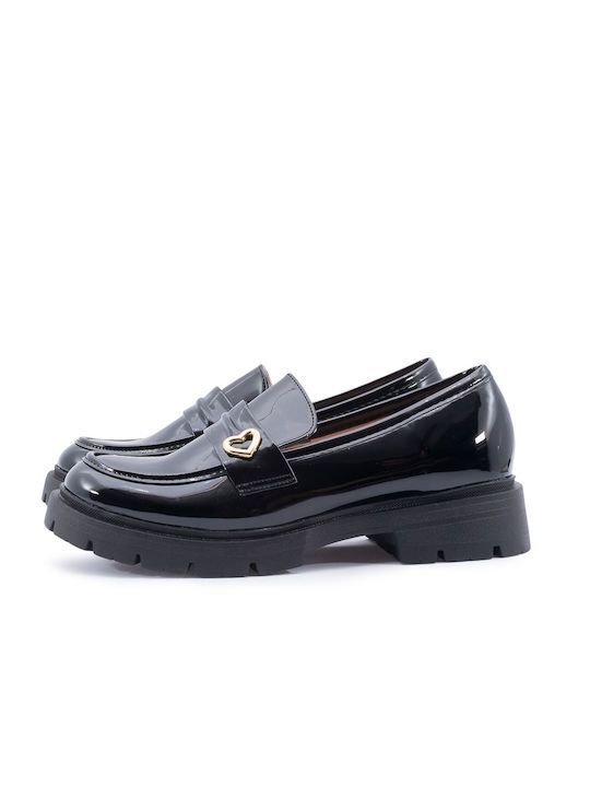 Love4shoes Lackleder Damen Loafers in Schwarz Farbe