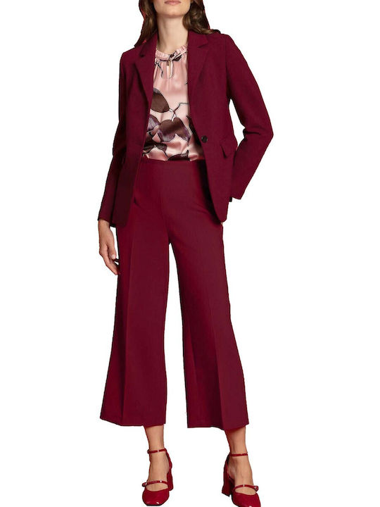 MORE & MORE Damen Hochtailliert Stoff Palazzo-Hose Bordeaux