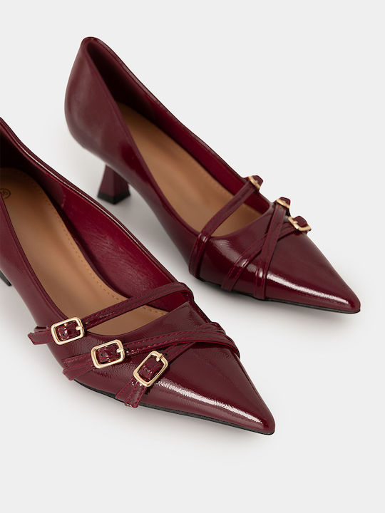 Louizidis Patent Leather Pointed Toe Burgundy Medium Heels with Strap