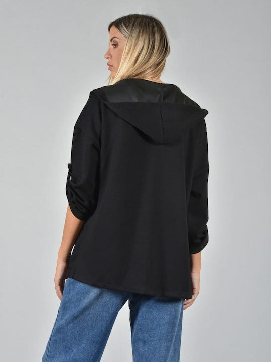 Belle Femme Long Women's Cardigan with Buttons Black