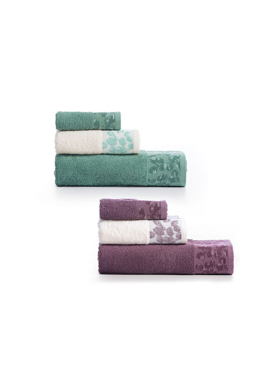 Nef-Nef Homeware Σετ Πετσέτες Μπάνιου 3τμχ Odete Green Βάρους 500gr/m²
