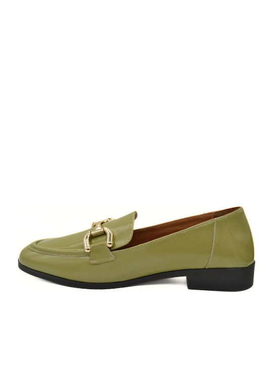 Δερμάτινα Γυναικεία Loafers σε Πράσινο Χρώμα