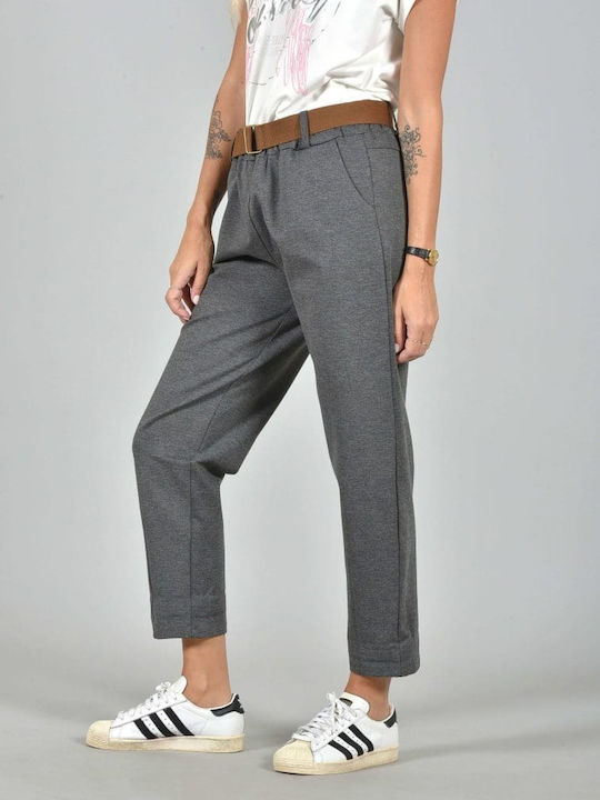 Belle Femme Women's Fabric Trousers with Elastic Charcoal